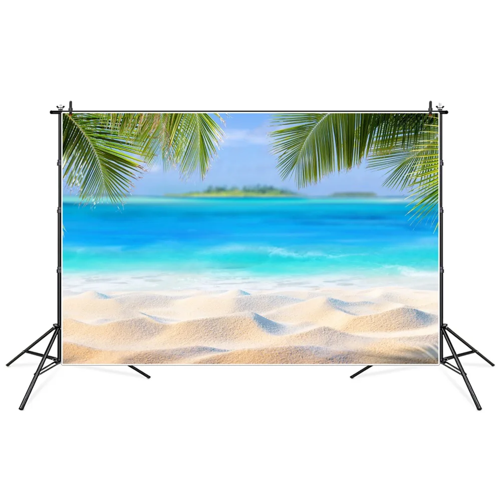 

Beach Sands Palm Trees Leaves Photography Backgrounds Tropical Kids Blue Ocean Seaside Holiday Backdrops Photographic Portrait