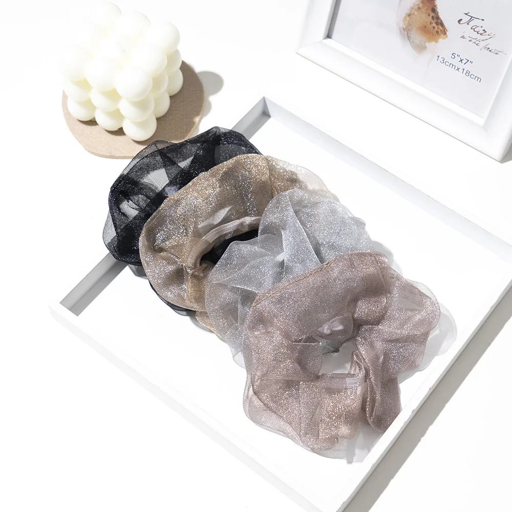 

Женские перламутровые Сетчатые эластичные разноцветные волосы ручной работы из органзы, ободок для хвоста, однотонные аксессуары для воло...