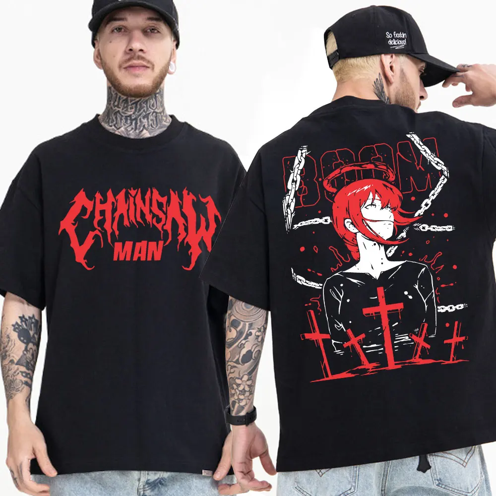 

Футболки с рисунком из аниме Makima бензопилы для мужчин и женщин, большие размеры, свободные футболки в стиле Харадзюку для пар