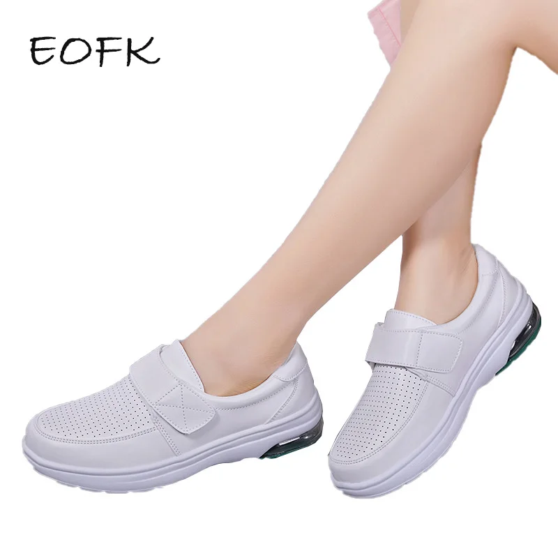 EOFK Women Sneakers White Nurse Shoes Hospital Working Hook and Loop Waterproof PU Soft Quality Comfortable Female Footwear