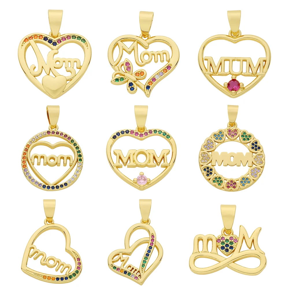 

JUYA Copper Mom Letter Pendants Jewelry Making Supplies For Necklace Women Men Zircon Heart Shape Diy Accessories Handmade