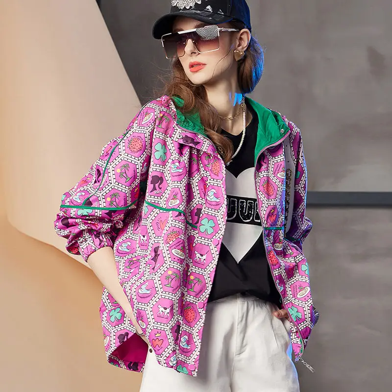 Hooded Jacket For Women In Spring And Summer 2022 New Fashion Color Matching Printed Top Trend images - 6