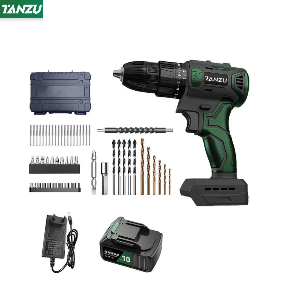 Brushless Electric Drill Impact Cordless Driller 12V/21V Screwdriver Li-ion Battery Adjustable Speed Electric Power Tool TANZU 2
