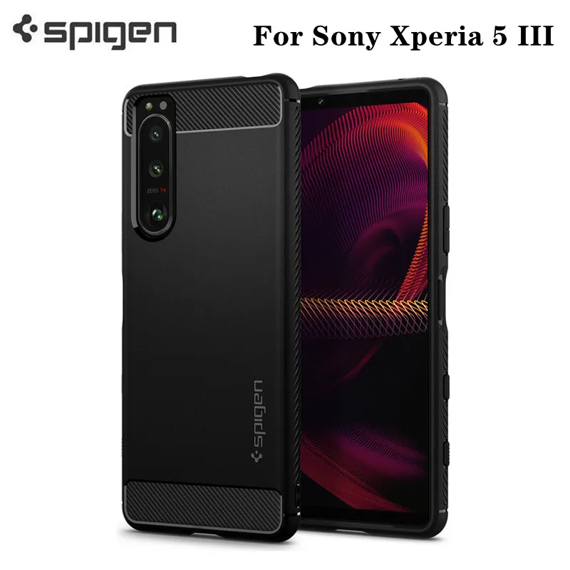 

For Sony Xperia 5 III Carbon Fiber Texture TPU Case | Spigen [Rugged Armor] Shockproof Slim Matte Cover