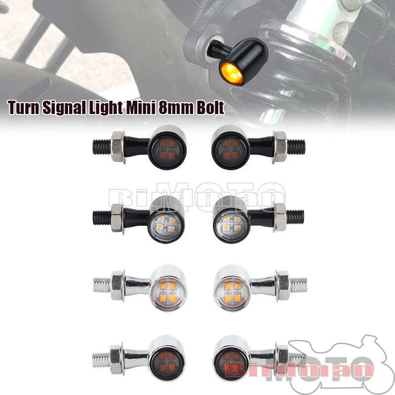 

4X Mini 8mm Screw LED Turn Signal Light Bullet Indicator Flasher Brake Running Lamp For Harley Dyna Cafe Racer Choppers Bobbers