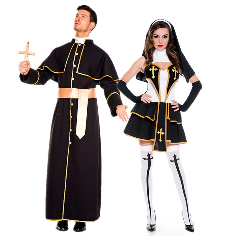 

Multiple Couples Middle Ages Priest Nun Habit Costume Church Religious Convent Cosplay Fancy Party Dress Carnival Halloween