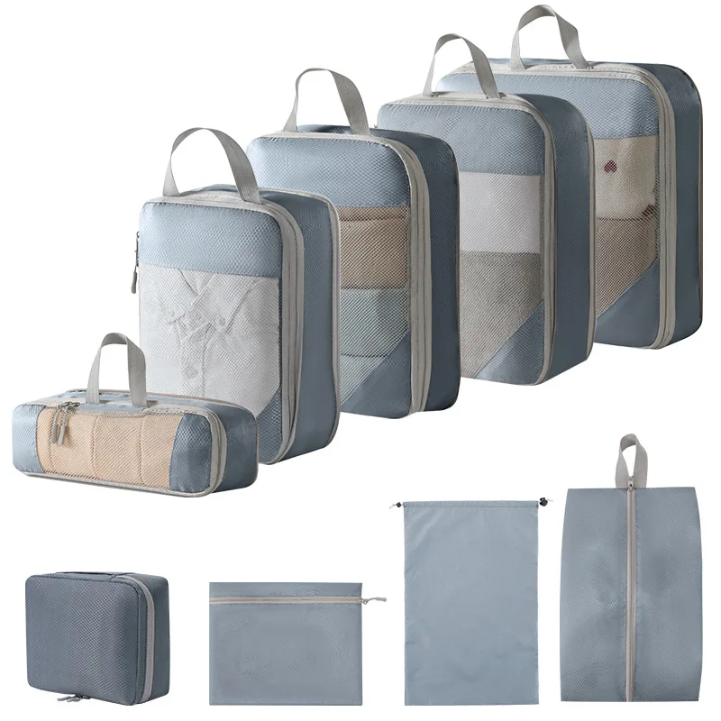 9PCS Travel Storage Bag Compressible Packing Cubes Foldable Travel Suitcase Nylon Portable With Handbag Luggage Organizer