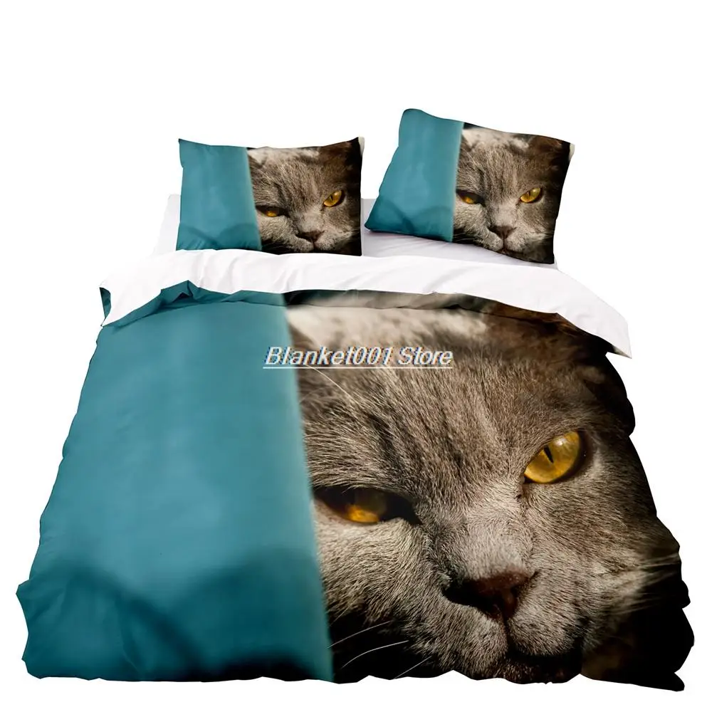 

Pensive Cat Pattern Duvet Cover 160x200 Pillowcase 3Pcs，228x228 Quilt Cover，Blanket Cover ,Extra Large HD Printing Bedding Set
