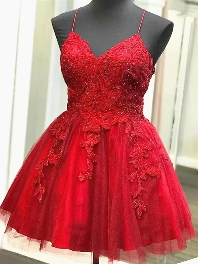 

ANGELSBRIDEP Red Homecoming Dresses Sexy Backless A Line Lace Applique Graduation Formal Party Gowns Vestidos De Festa Plus Size