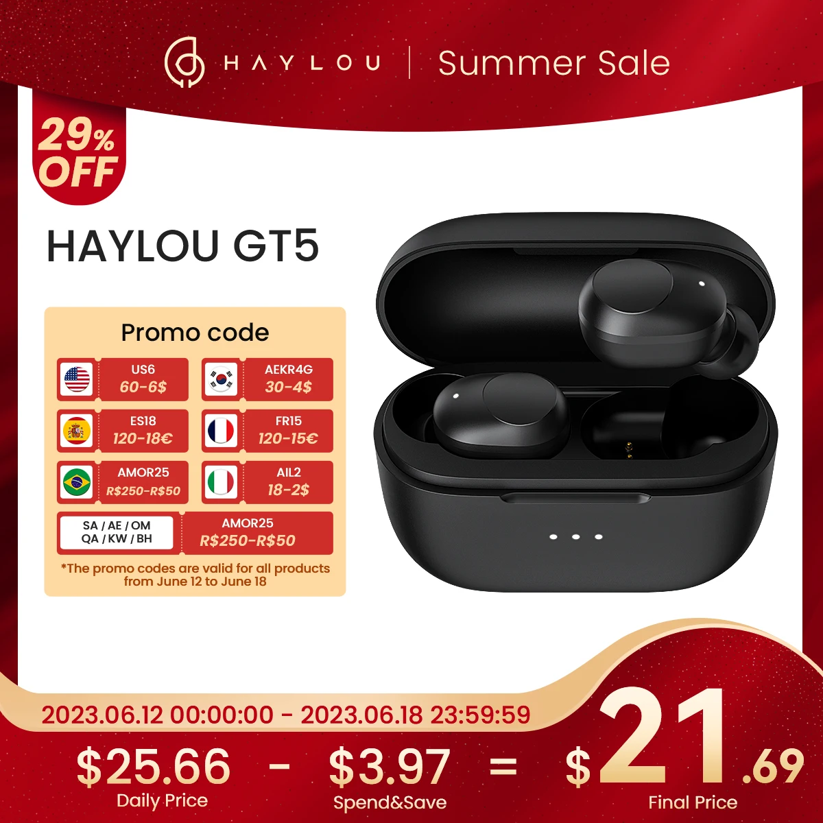 

Беспроводные Bluetooth-наушники HAYLOU GT5 с сенсорным управлением
