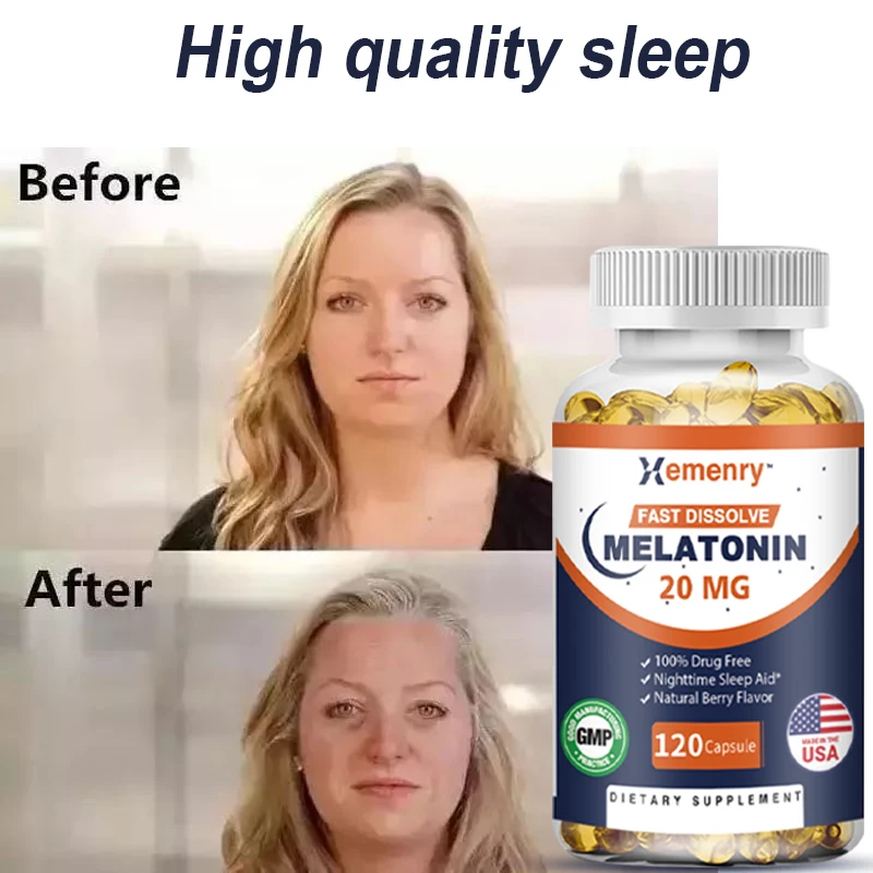 

Melatonin High Potency 20 Mg Capsules, Non-GMO, Gluten Free | Sleep Booster Natural Berry Flavored Vegetarian Supplement