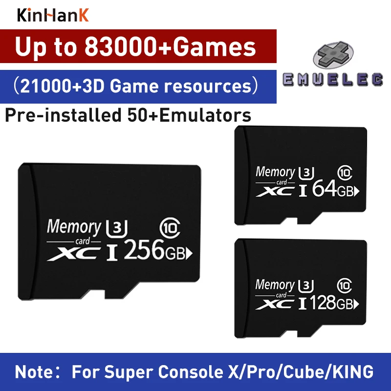 

Игровая карта для консоли X/PRO/CUBE/KING, 64/128/256 ГБ, предустановленные 50 + эмуляторы с 620000 + Gmes для PS1/PSP