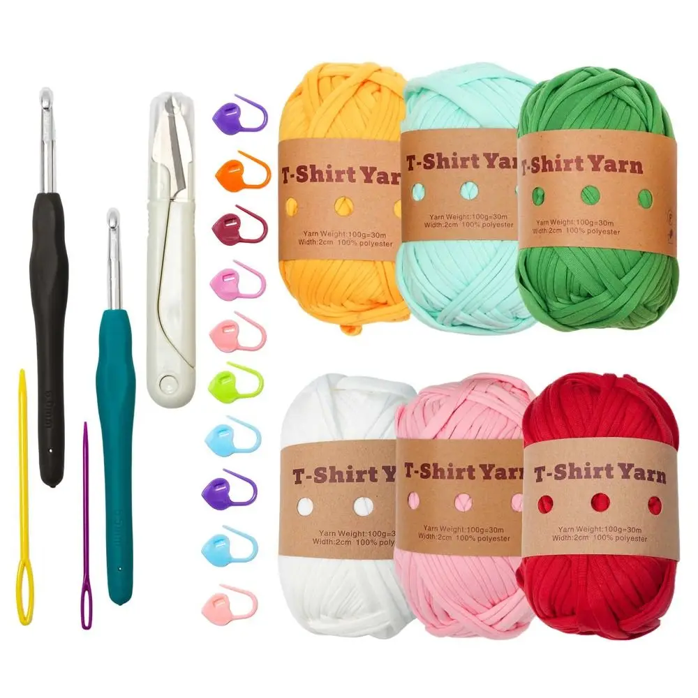 

T Shirt Thick Soft Cloth Yarn Kit for Crochet Knitting Soild Color Yarn Hand DIY Woven Handbag Projects