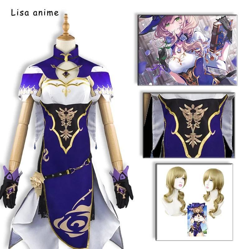 

Genshin impact Lisa anime cosplay halloween costumes for women Skirts Carnival wig Uniform New Character Roleplaying 2022