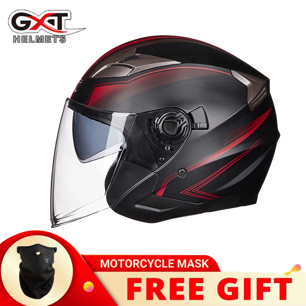 

DOT Approved GXT Safety Vintage Half Open Face Motorcycle Helmet Summer Electric Motorbike Scooter Bicycle Dual Visor Jet Casco