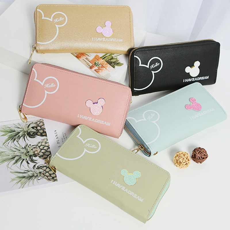 

New Disney Ladies Wallet Mickey Mouse Cartoon Long Zipper Wallet Fashion Minnie Coin Purse Anime Wallet Card Holder Gift for