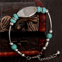 0103 charm beads fashion jewelry vintage hollow out handmade petals tibetan silver turquoise bracelet