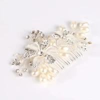 fashion crystal flower headwear wedding hair comb gold leaf flower pearl hair accessories crown elegant ladies jewelry gift 2022