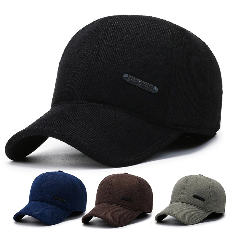 

Women's Winter Warm Corduroy Hat Outdoor Sports Men's Baseball Cap Snapback Hip-hop Cap Retro Breathable Plain Washed Cap Male