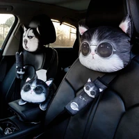 car interior accessories 3d headrest cartoon cute safety shoulder pad 3d husky cat and dog neck pad headrest pillow