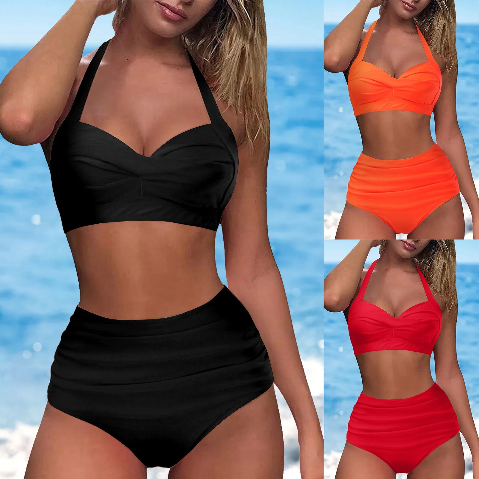 Женский купальник с высокой талией пикантный бикини разрезом и запахом на чашках