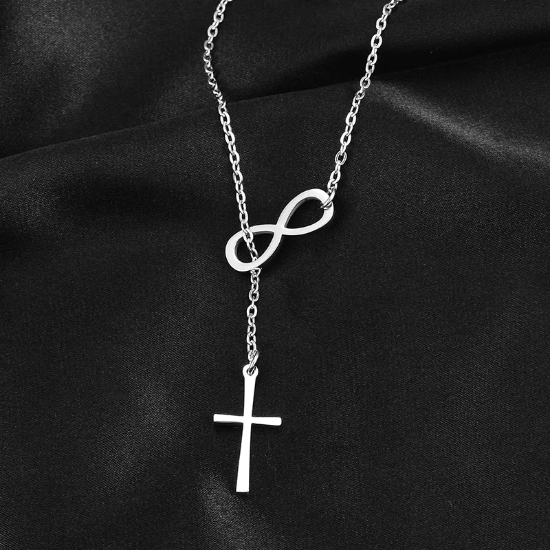 Ожерелье Infinity Cross для женщин с кулоном Love из нержавеющей стали Религиозные украшения с регулируемой цепочкой.