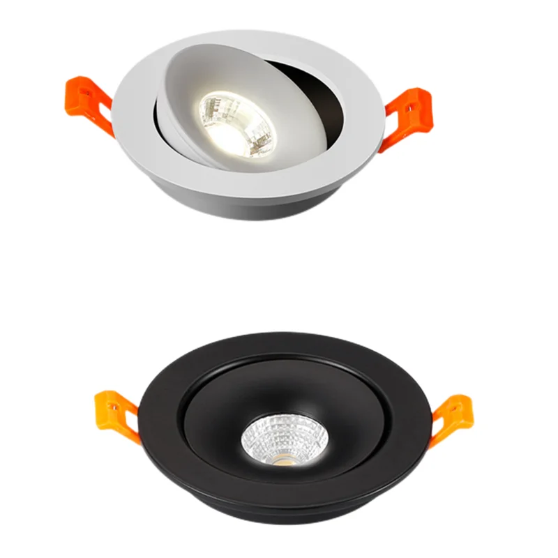 

360 Degree Adjustable LED COB Recessed Round Down Light Black/White 9W 12W 15W LED Ceiling Light Background Indoor Lighting