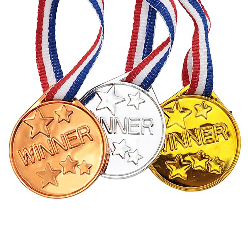 

Plastic Gold Plated Sports Medals Party Favours Small Toys Craft Athletic Competition Winners Sports Events Prize Awards