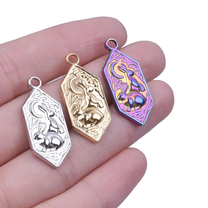 

6pcs Moon Rabbit Charm for Jewelry Making Supplies Stainless Steel Silver/Gold Color Cute Animal Pendant Diy Craft Accessories