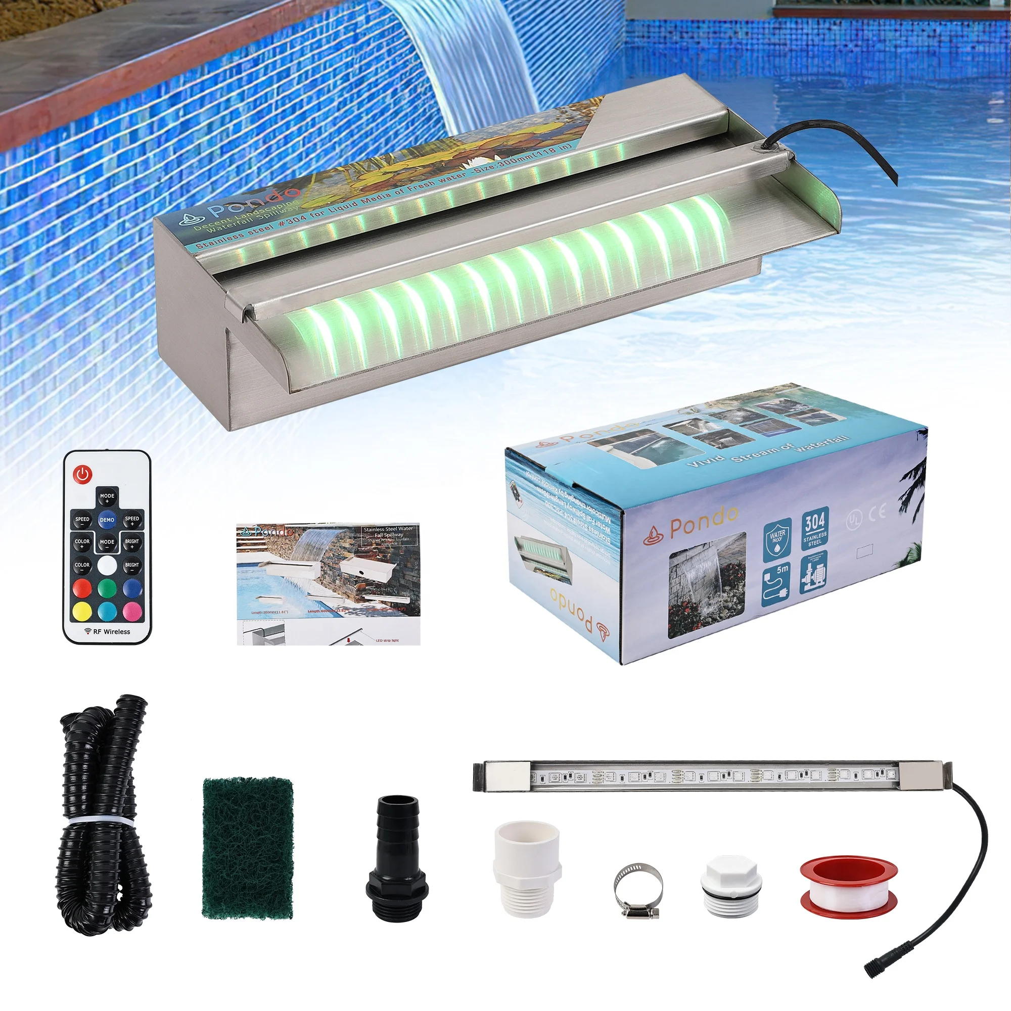 

Pool Fountain 12inch, Stainless Steel Waterfall with Wider Water Flow Platform,Spillway Cleaning Kit Garden Decoration