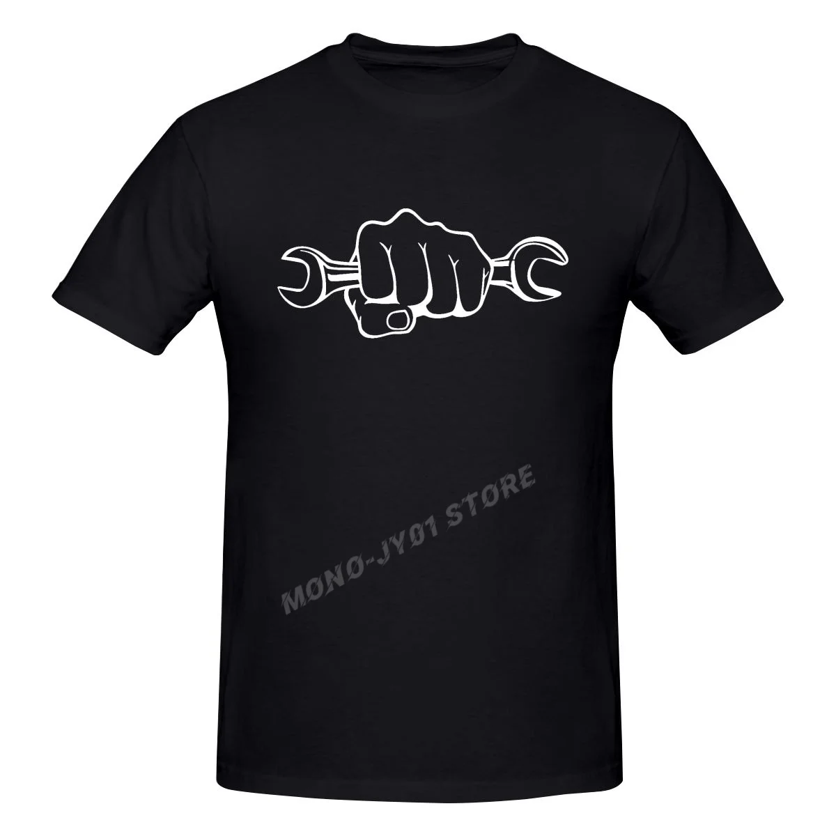 

Mechanic Holding A Wrench Motorcycle T-Shirt Funny Father's Present Birthday Gift For Daddy Husband Boyfriend Men Cotton T Shirt