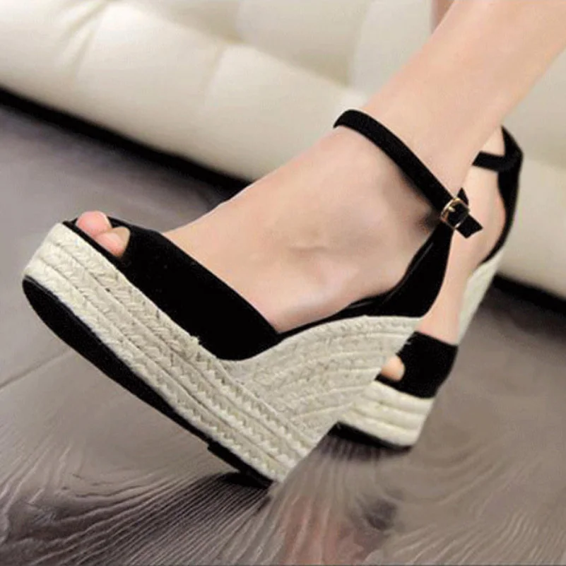 

Size Women's Wedges Sandals New Straw Wedge Heel Gladiator Sandals For Women Buckle Strap Lady Platform Sandals