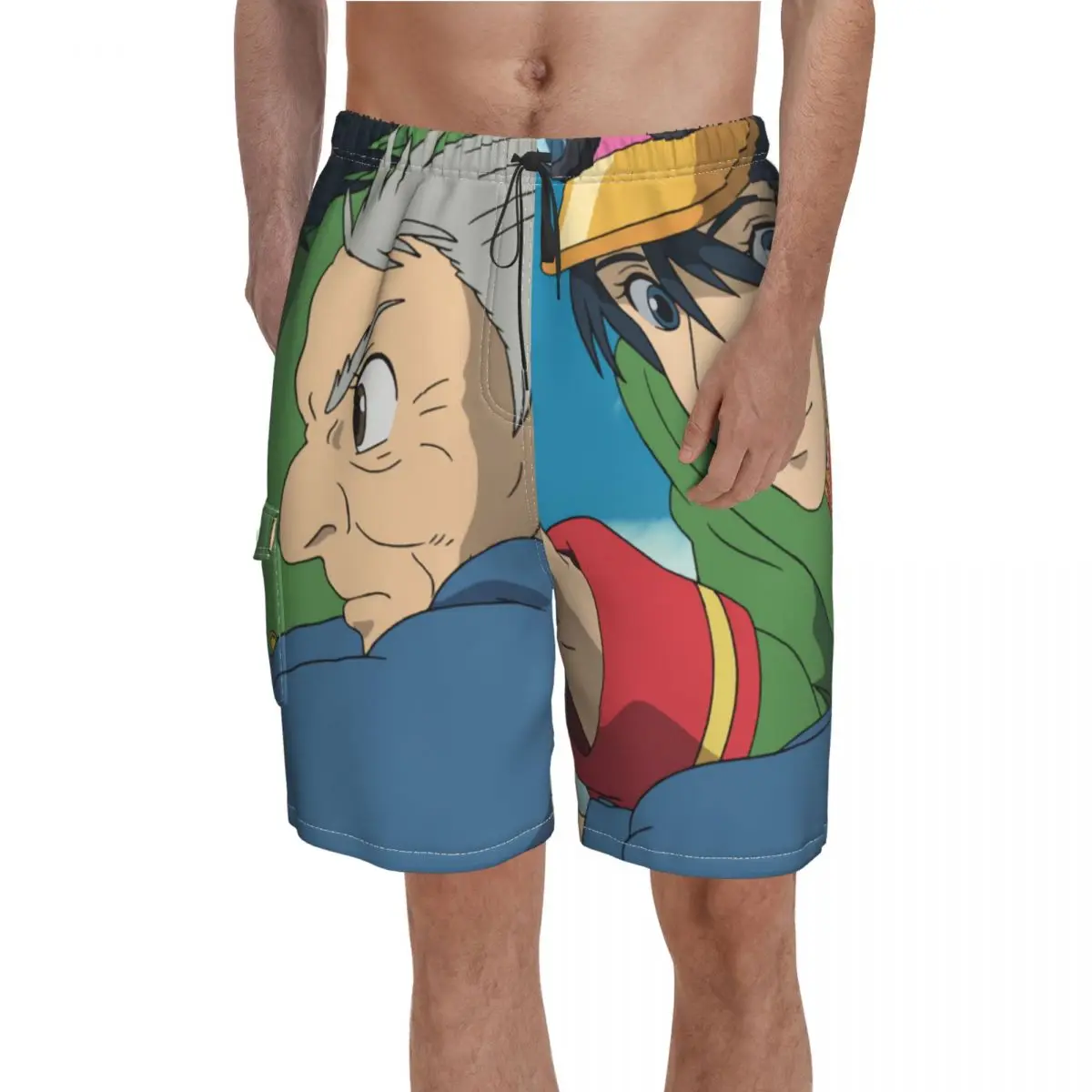 

Captain Howl And Grandma Sophie Board Shorts Howls Moving Castle Beach Swimming Trunks Polyester Funny Men Swim Trunks