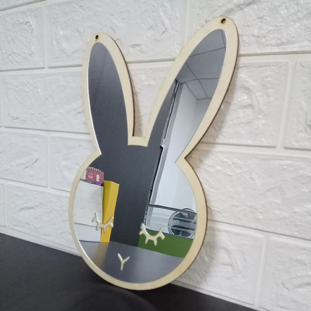 

1pc Cartoon Rabbit Shape Wooden Mirror Wall Hanging Mirror Children Room Home Acrylic Decorative Mirror Ornaments Supplies