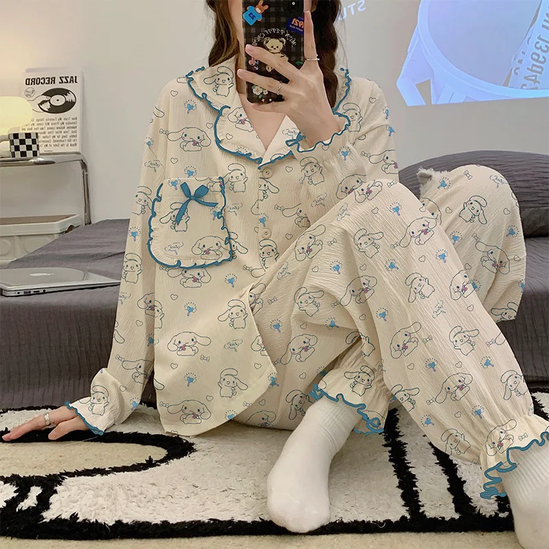 

Пижама Kuromi My Melody Cinnamorroll Kawaii Sanrio женская ночная рубашка с длинными рукавами мультяшная Милая верхняя одежда домашняя одежда