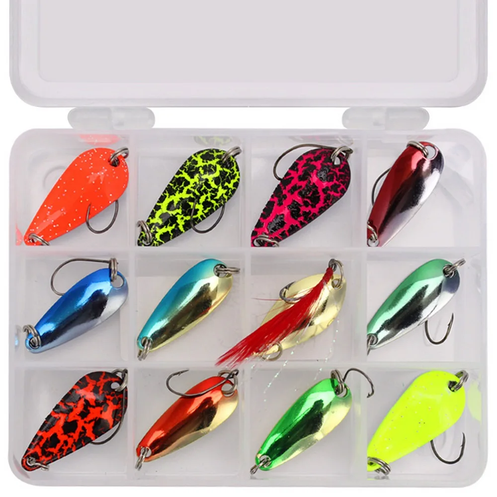 

12pcs/Lot Lure Jig Willow Blade Fishing Metal Baits 3cm/3g Spinning Sequins Small Fish Freshwater Tackle Single Hook YE0273