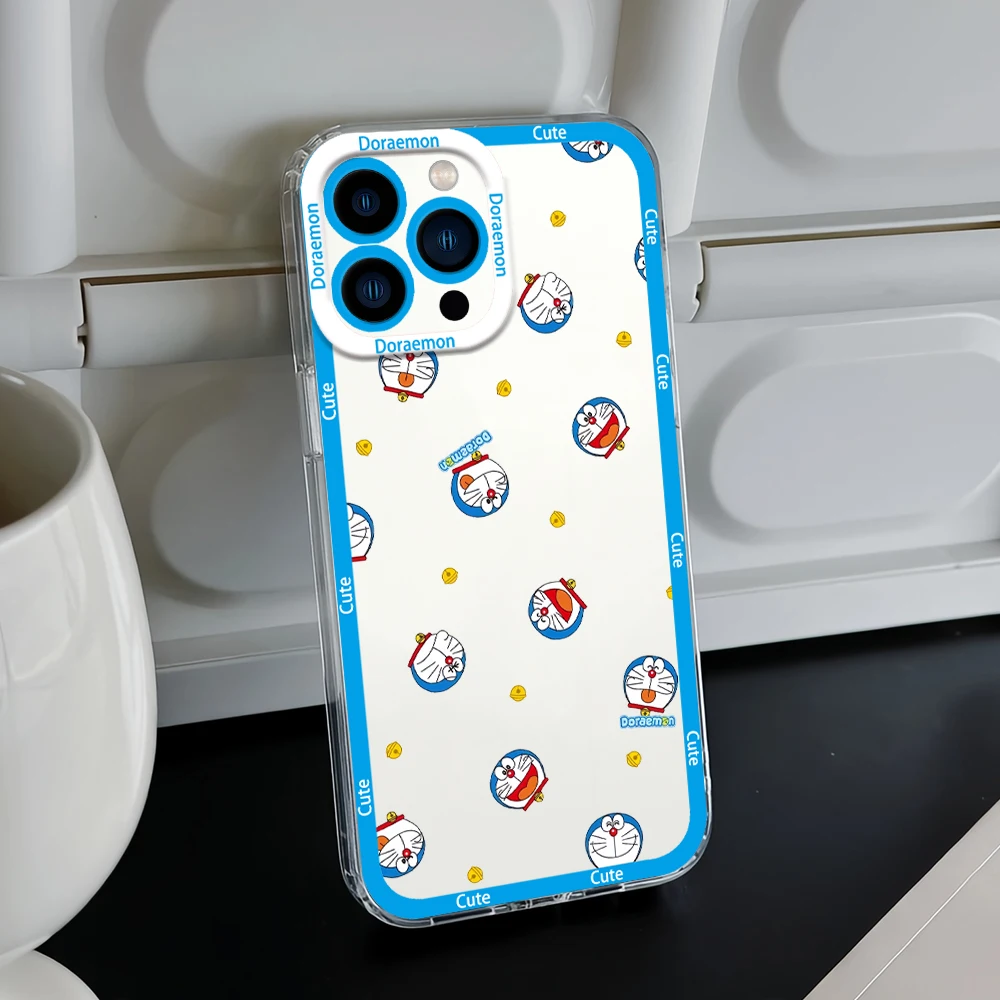 Фото Милый мультяшный аниме D-Doraemon для iPhone 12, 11, 13, 14, 15, 16 Max Pro Plus, мини-защитный чехол, прозрачная рамка №3
