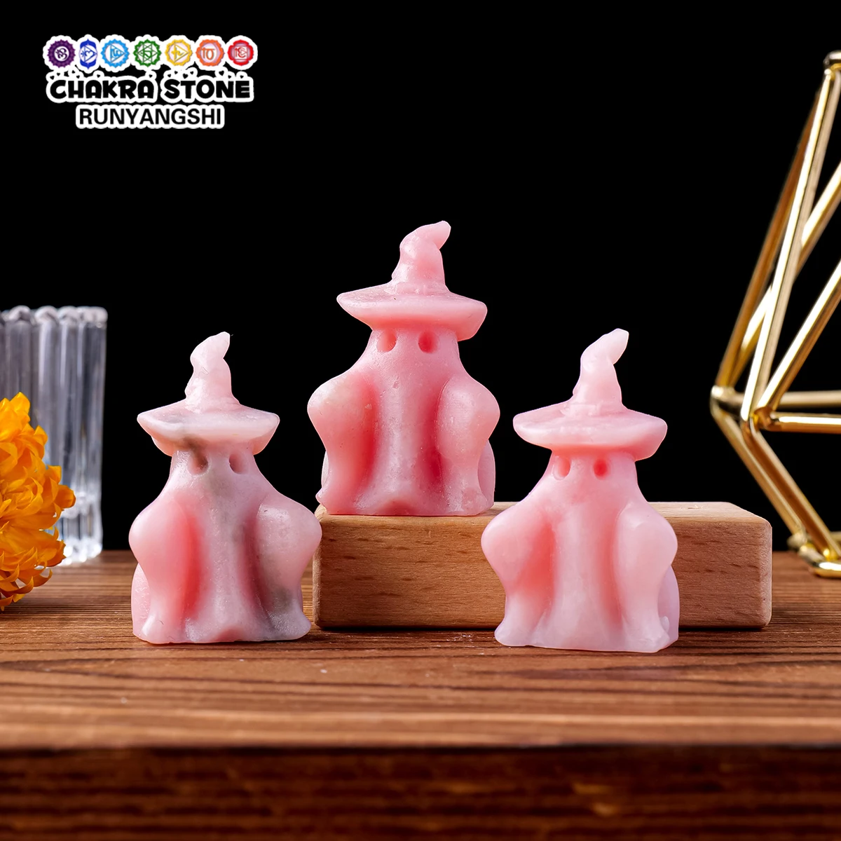 Природные драгоценные камни Мини кристалл розовый опал призрак статуя ручная