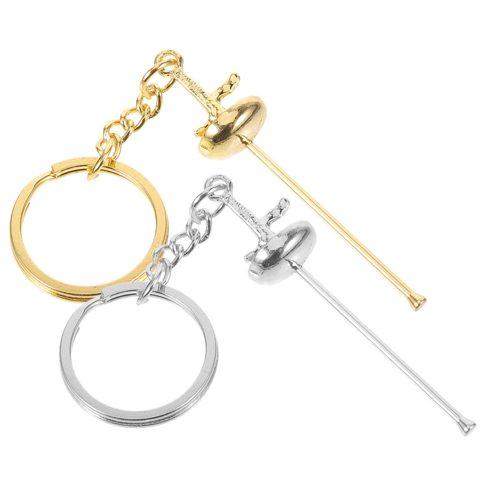 

2 Pcs Keys Accessory Portable Metal Fencing Wear-resistant Chain Hanging Keychain Adorable Novel Decorative