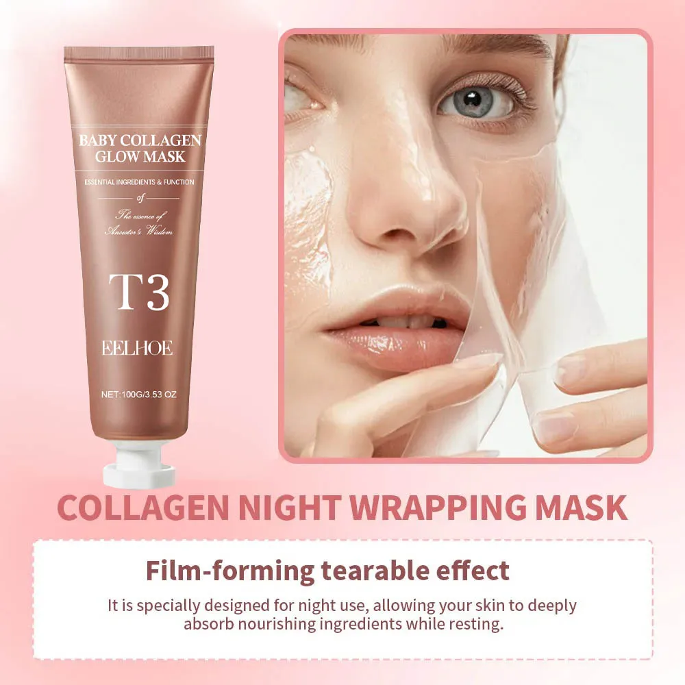 Фото Коллагеновая ночная упаковочная маска Эластичность Увлажняющий уход Уменьшает провисание и тусклость Гидролизованный коллаген для сияющей кожи №3