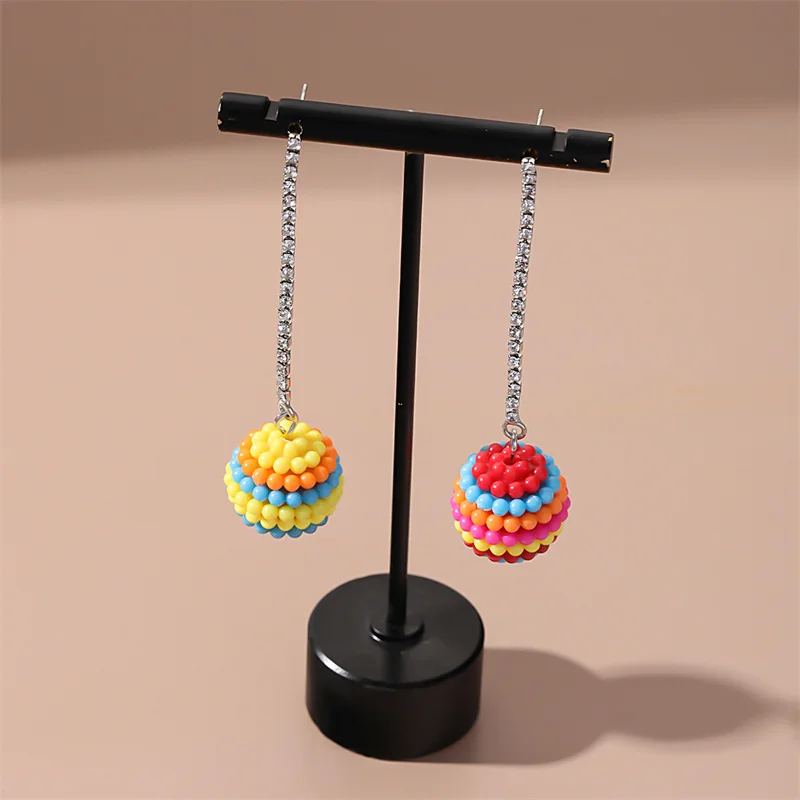 

Новые женские разноцветные висячие серьги с шариками сливы модные серьги нишевой дизайн любовное сердце подходящие ко всему длинные висяч...