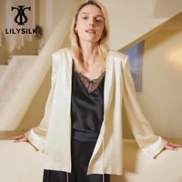 lilysilk women 22 momme silk blazer 2022 new femme flared sleeve lace up coat with shoulder pads office essentials free shipping