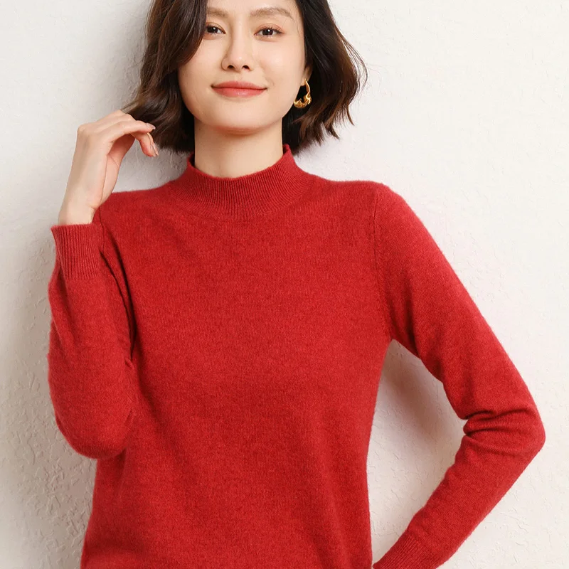 

Half high collar cashmere sweater women's autumn and winter base coat top pullover with women's long sleeved sweater