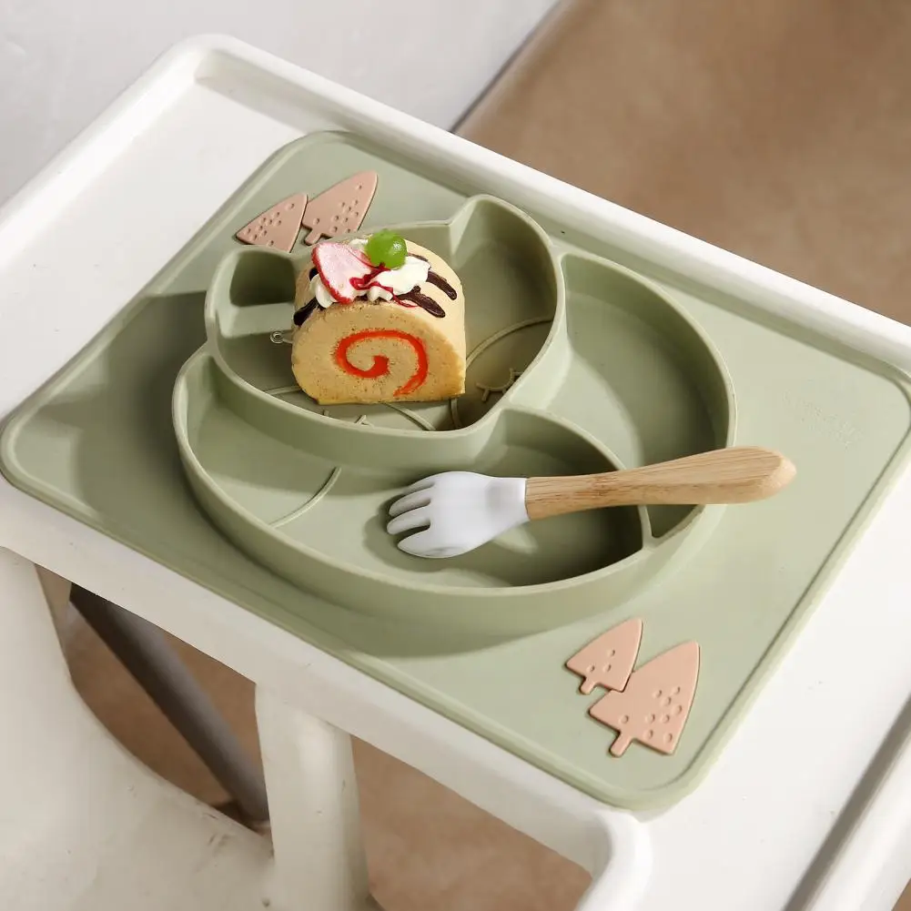 

Baby Sucker Grid Design Baby Products Cartoon Fox Baby Safe Plate Dining Plate Solid Color Dinner Plate for Dining Room