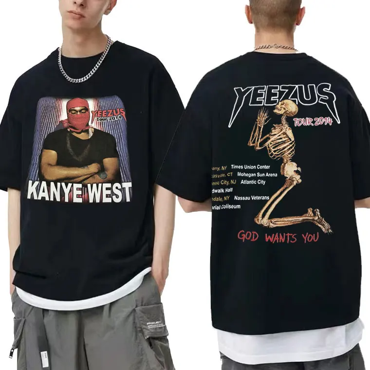 

Rapper Life of The Party Kanye West God Wants You T Shirt Short Sleeve Skeleton Skull Graphic T-shirts Men Women Hip Hop Tshirt