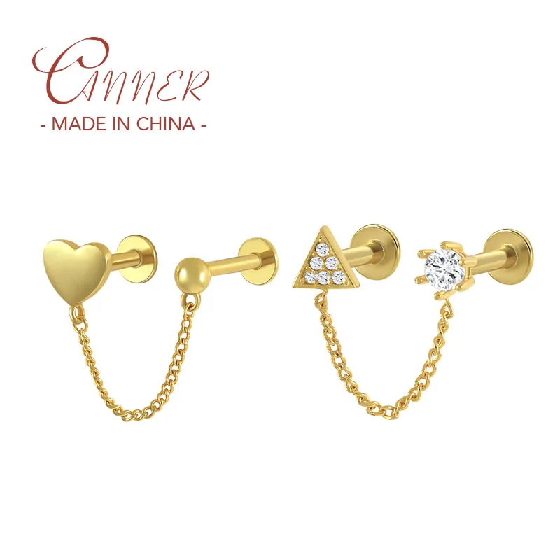 

Женские глянцевые серьги-гвоздики CANNER, серьги из стерлингового серебра 925 пробы в форме сердца со встроенной цепочкой и двойным отверстием ...