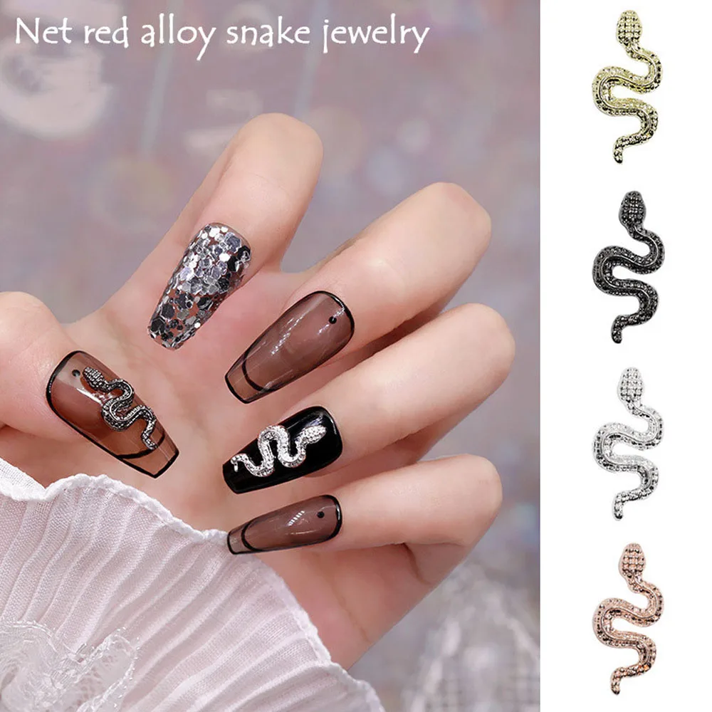 

Medusa Small Snake Nail Ornament 10pc/Bag Vintage Chrome Cold Blood Serpent Alloy Charms Vivid Serpentine Fingertips Accessories