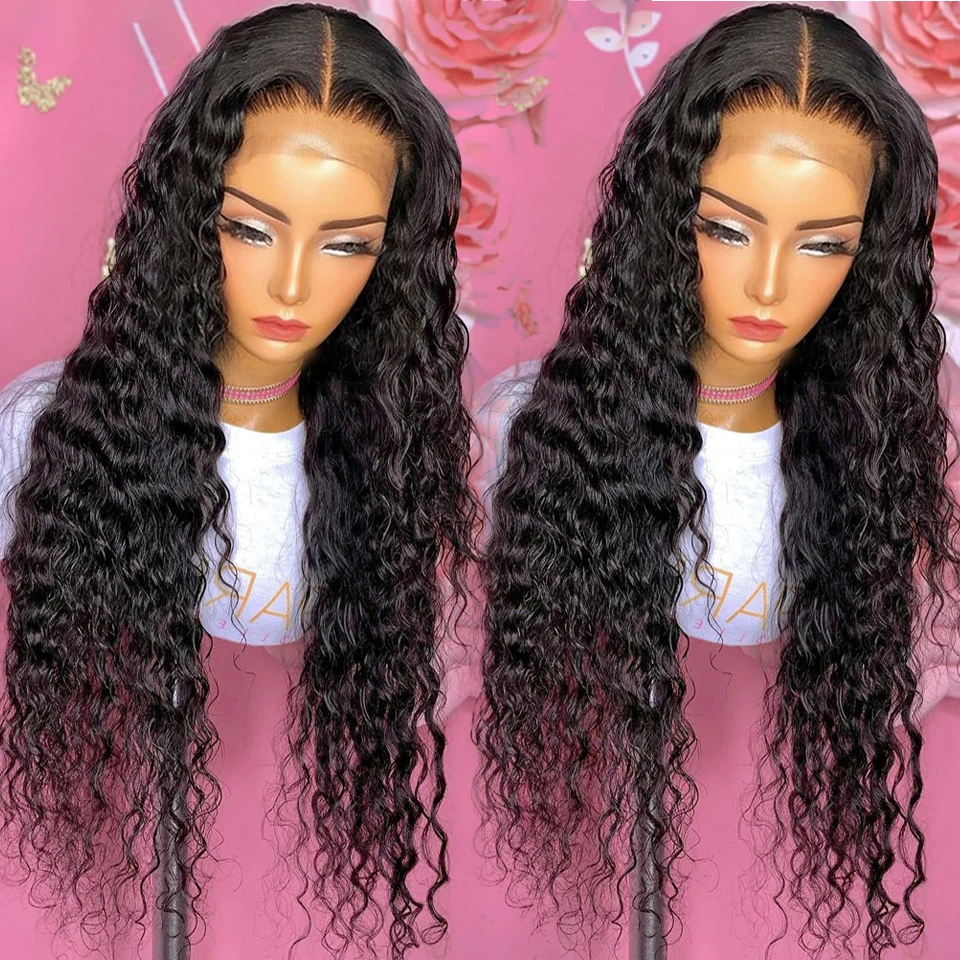 Бесклеевой мягкий длинный кудрявый черный синтетический кружевной передний