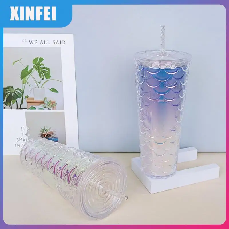 

Eco-friendly Fish Scale Cup Food Grade Abs Heat Insulation Plastic Straw Cup New Fashionable Drinking Cup Water Bottle