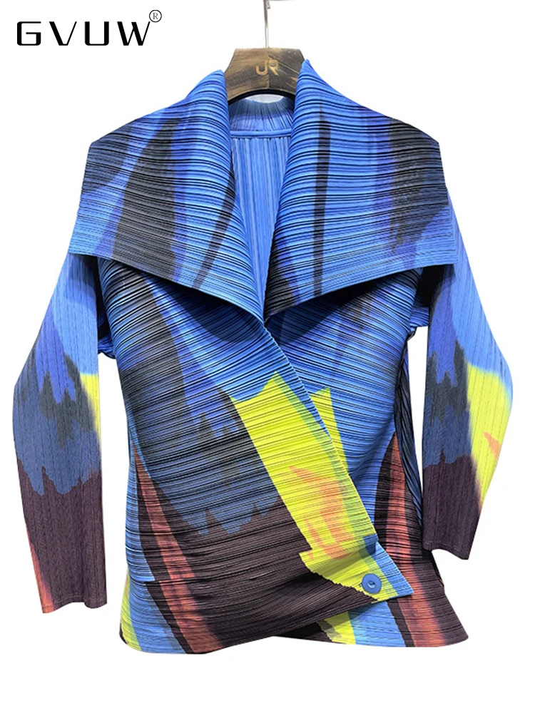 

Женская плиссированная рубашка GVUW нестандартного дизайна, Свободный кардиган с отложным воротником и длинным рукавом, с принтом на одной п...